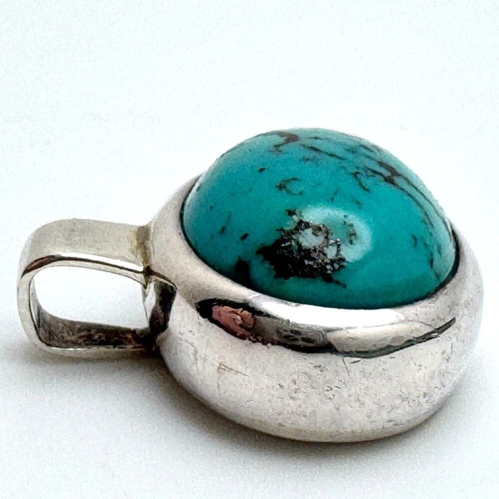 Turquoise & Sterling Silver 925 Oval Pendant Vintage Gift - Picture 7 of 7